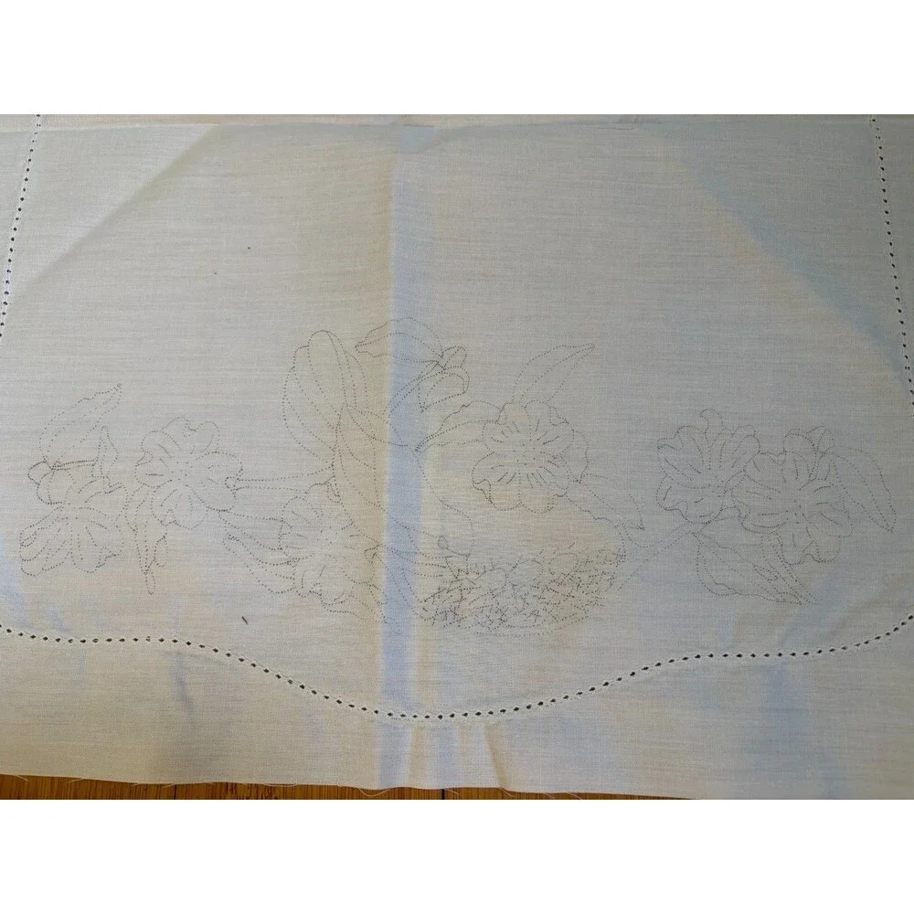Vintage Herrschners Embroidered Table Runner Set 2 Lilies Bird Nest 17x42